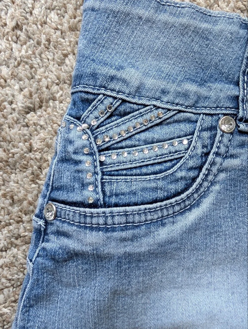Y2K Denim Mini Skirt‎ in Light Blue Wash With Rhinestones- Sz 5, Bratz Festival